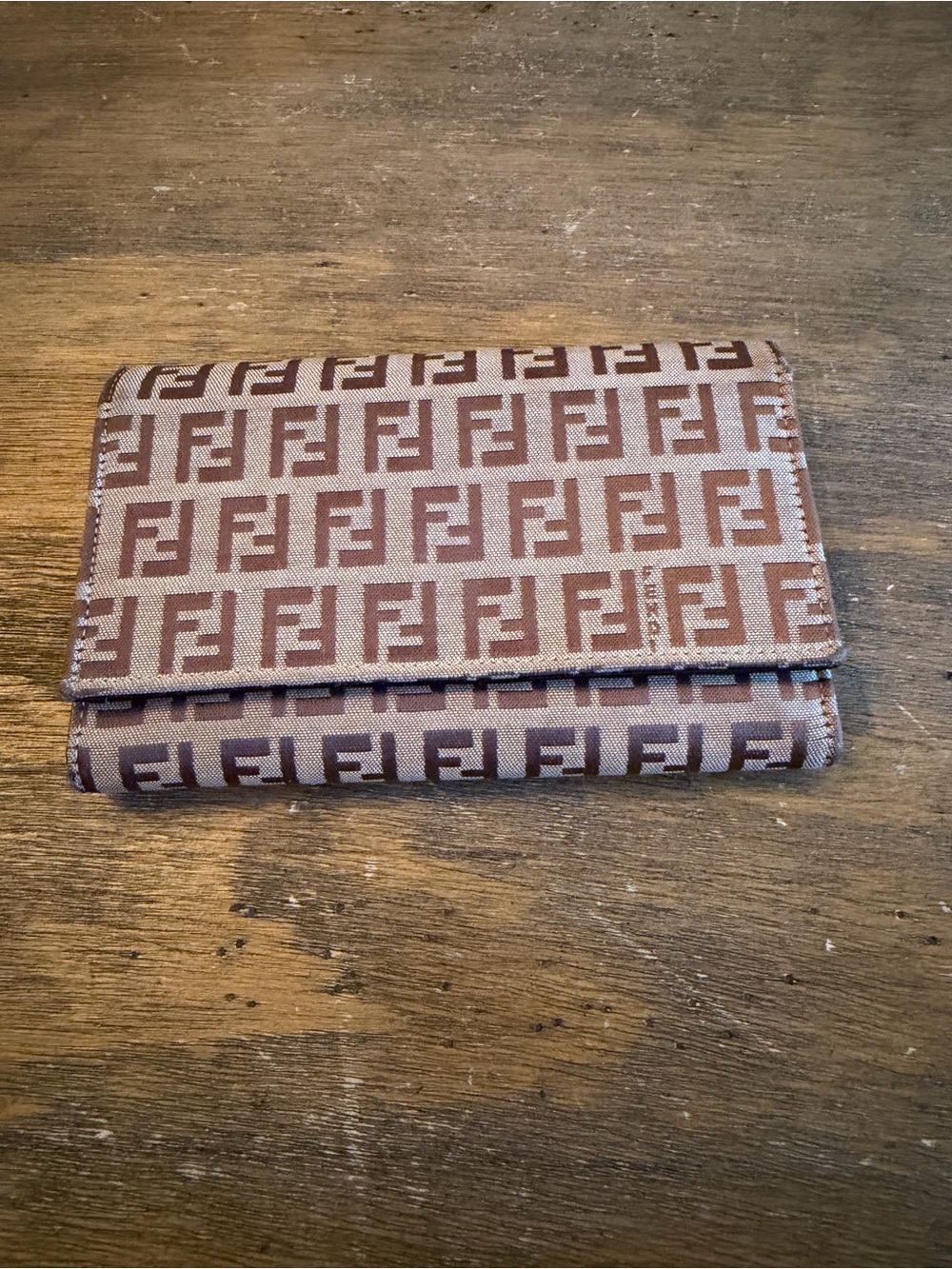 Fendi Zucchino Trifold Wallet Brown Pocket Bill Card Slot